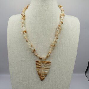 Vintage Mexican Onyx Aztec Tribal Man Arrowhead Beaded Necklace